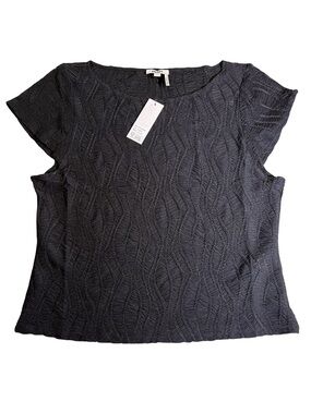 DKNY Black Short-Sleeve Textured Wave Knit Top